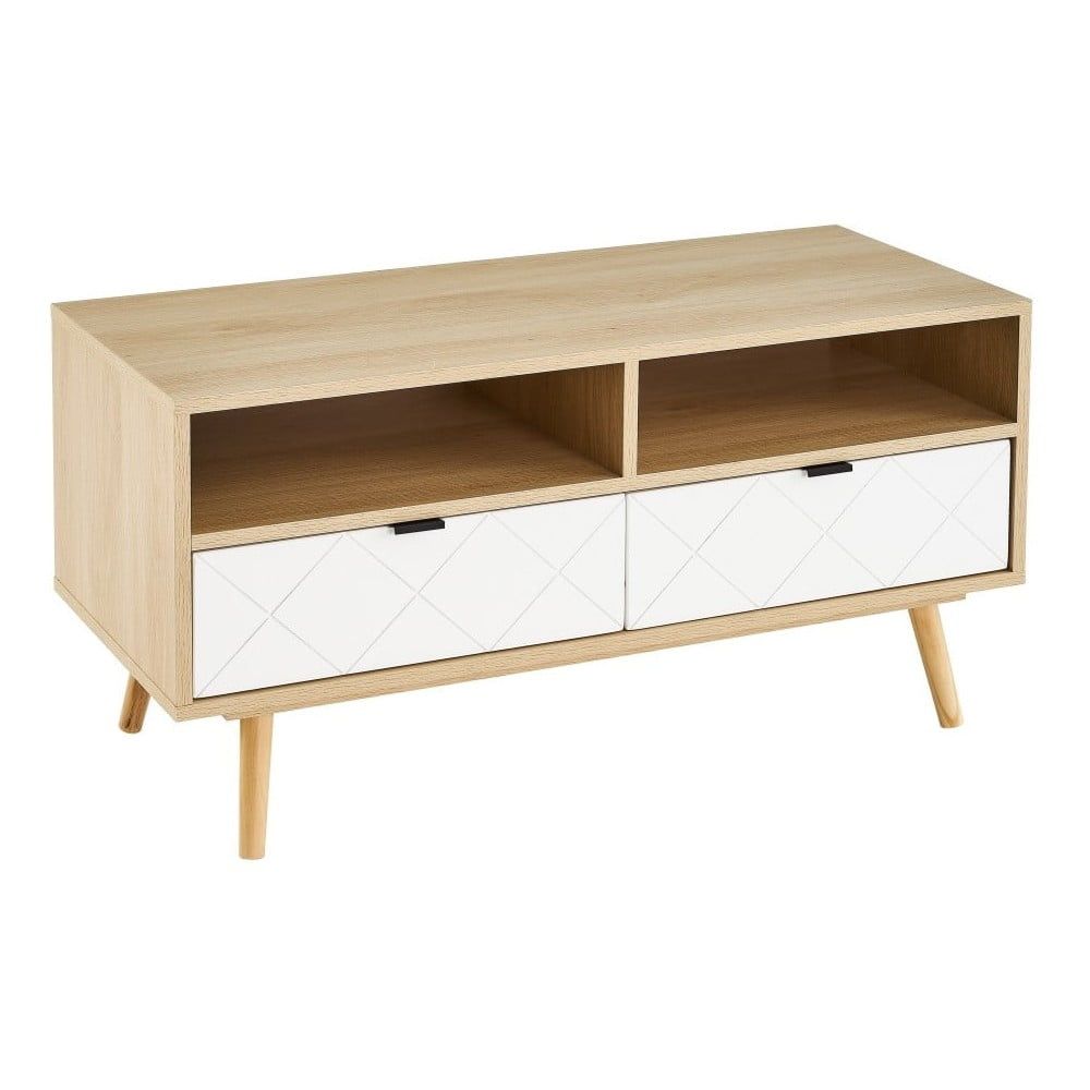 Biely prírodný TV stolík v dekore brezy 91,5x48 cm – Casa Selección