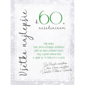 Darček k 60 - Osobné blahoželanie k 60 narodeninám - tabuľka