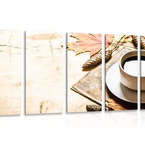 5-dielny obraz šálka kávy v jesennom nádychu