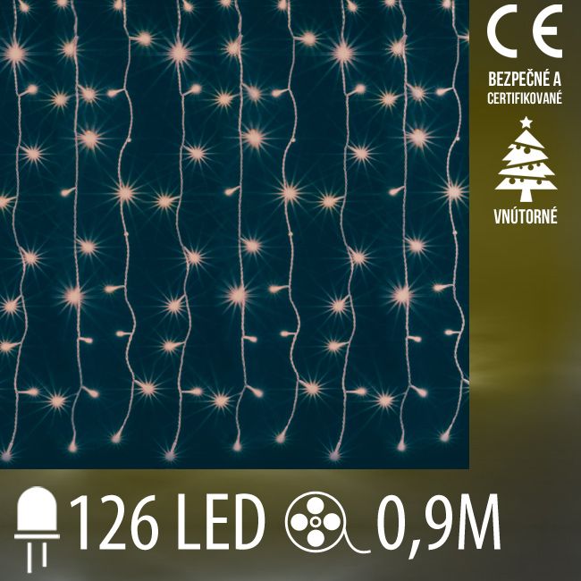 Vianočná LED svetelná záclona vnútorná - záves - 126LED - 0,9M Teplá biela