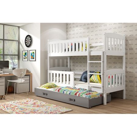 Detská poschodová posteľ KUBUS s výsuvnou posteľou 90x200 cm - biela Šedá