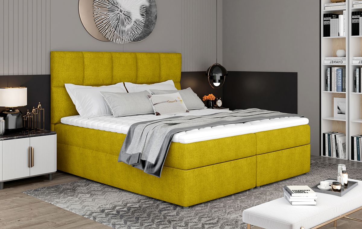 Čalúnená manželská posteľ s úložným priestorom Grosio 145 - žltá
