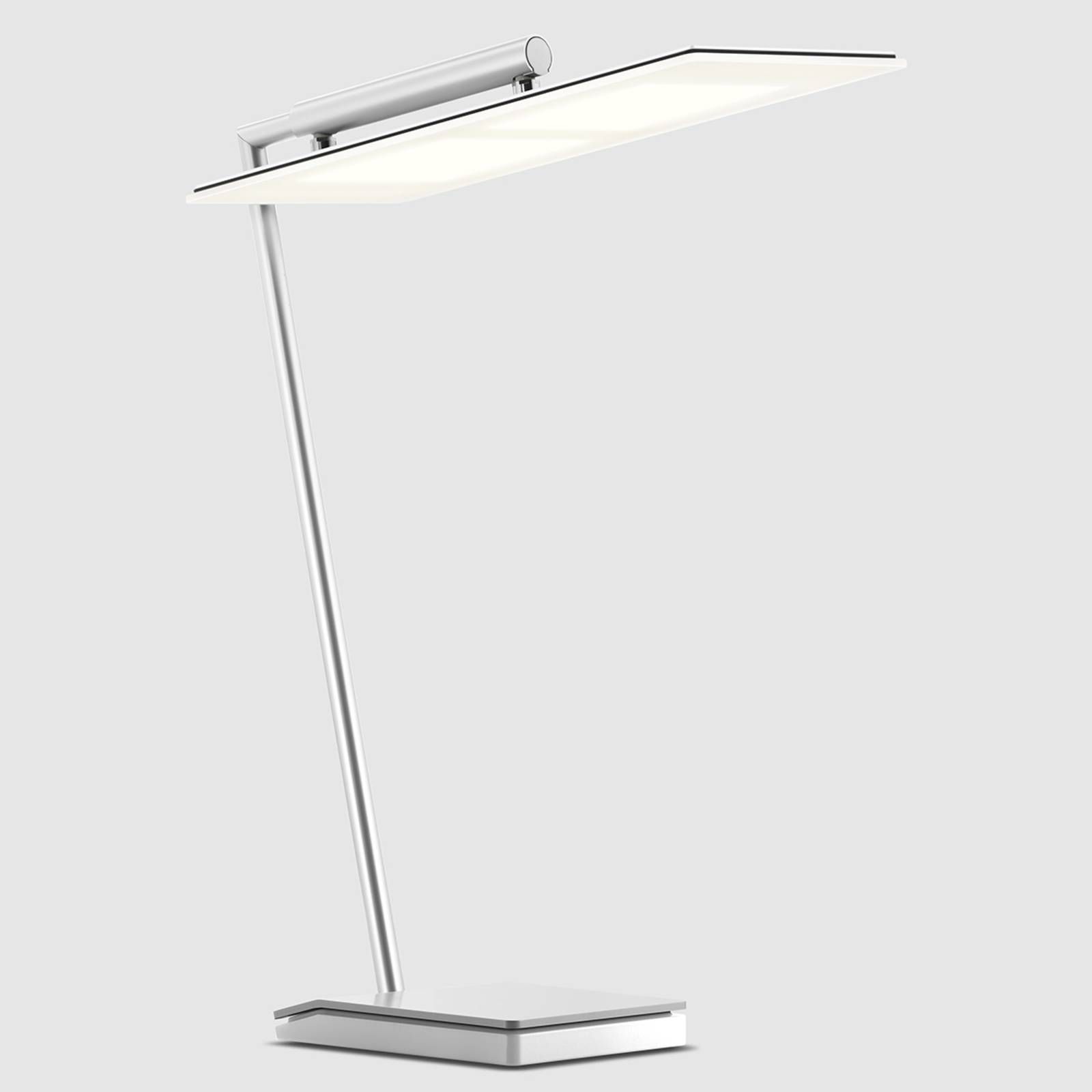 OMLED One d2 – stolná lampa s bielymi OLED, Obývacia izba / jedáleň, sklo, hliník, nehrdzavejúca oceľ, 12W, Energialuokka: G, P: 15.6 cm, K: 50.7cm