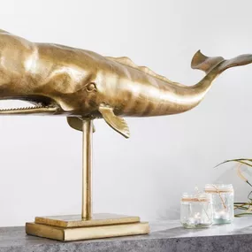 Estila Dizajnová dekoratívna soška veľryby Moby v zlatej farbe z kovovej zliatiny 70cm