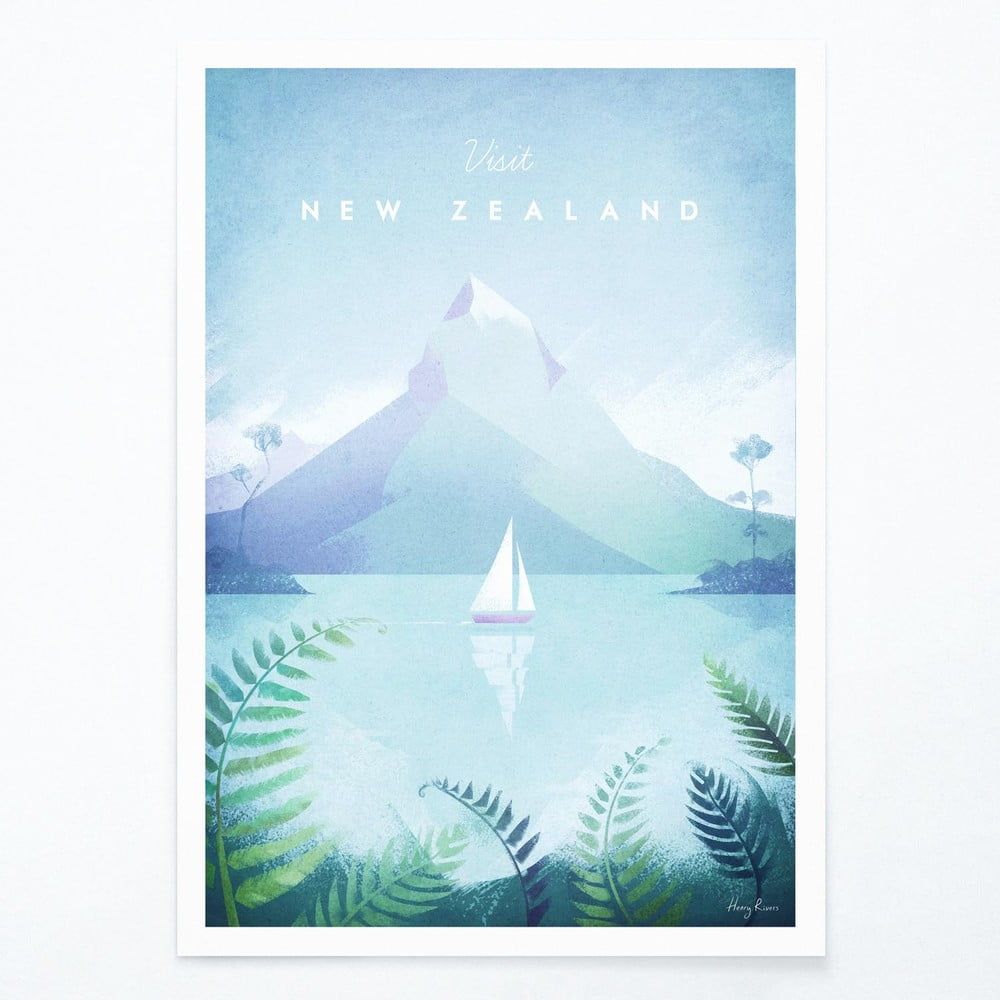 Plagát Travelposter New Zealand, 50 x 70 cm