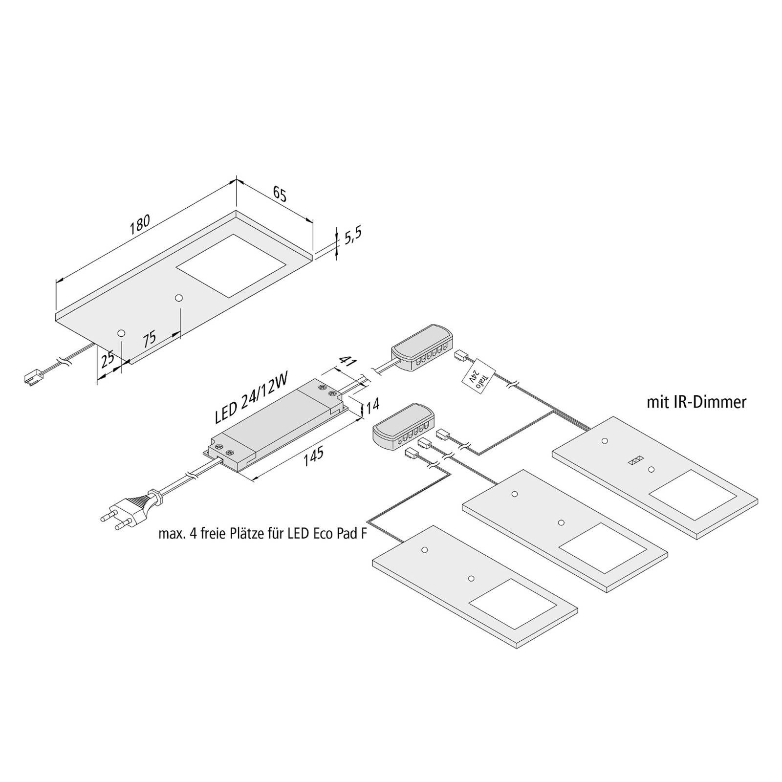 Hera Podhľadové LED svietidlo Eco-Pad F 3x 3000K čierna, Kuchyňa, hliník, plast, 3W, Energialuokka: F, P: 18 cm, L: 6.5 cm, K: 0.55cm