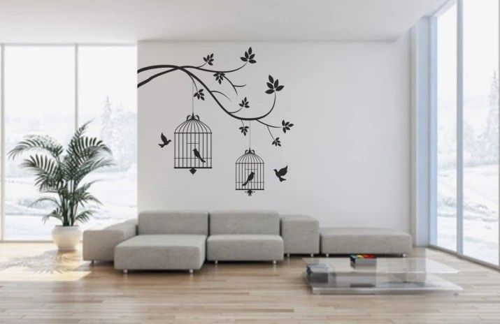 DomTextilu Nálepka na stenu do interiéru s motívom vtáčikov v klietke 100 x 100 cm