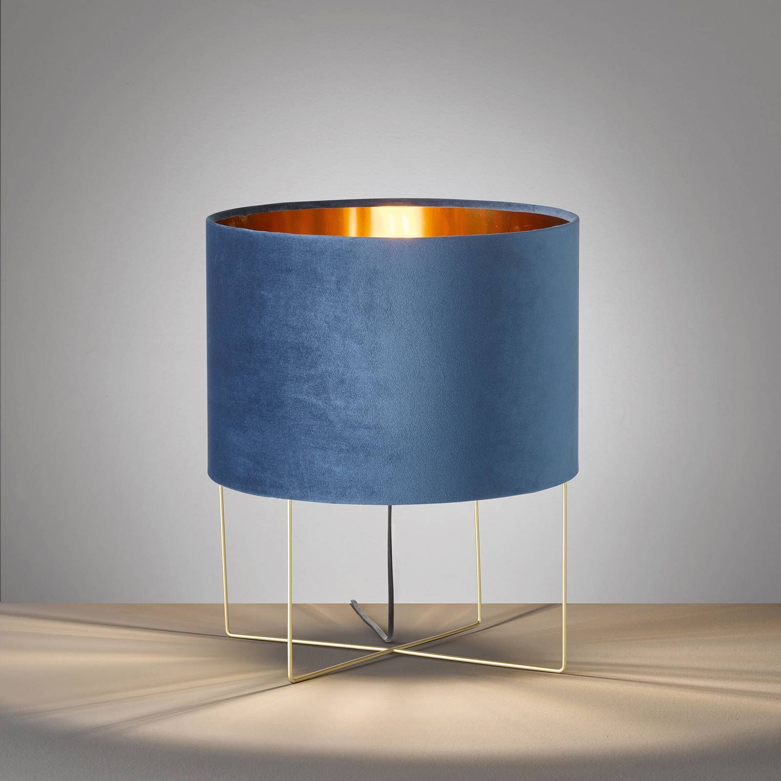 FISCHER & HONSEL Stolná lampa Aura tienidlo zamat výška 43 cm modrá, Obývacia izba / jedáleň, kov, textil, E27, 40W, K: 43cm