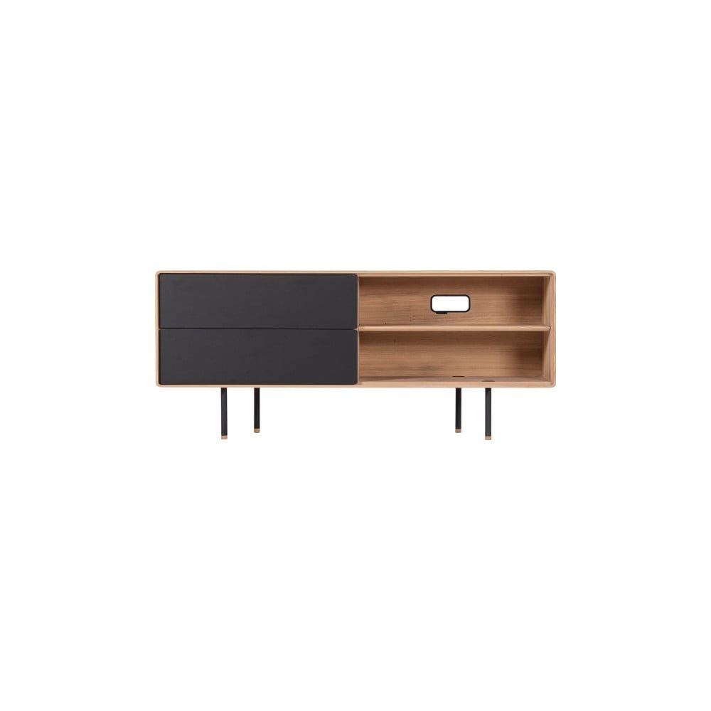 Čierny TV stolík z dubového dreva Gazzda Fina, šírka 150 cm