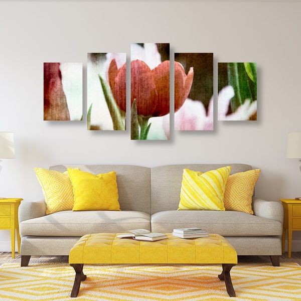5-dielny obraz lúka tulipánov v retro štýle - 100x50