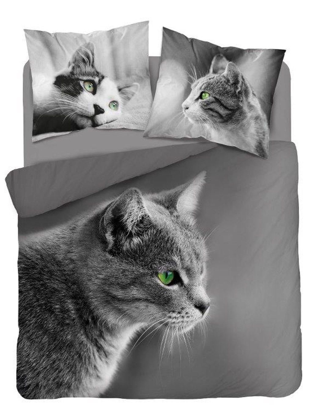 DomTextilu Moderné obojstranné sivé posteľné obliečky s motívom mačky 3 časti: 1ks 200x220 + 2ks 70 cmx80 Sivá 39903-238004