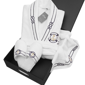 Soft Cotton Luxusný pánsky župan + uterák + papuče MARINE MAN v darčekovom balení Biela L + papučky (42/44) + uterák + box