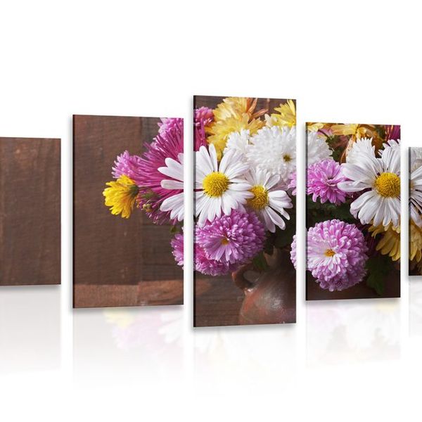 5-dielny obraz zátišie s jesennými chryzantémami - 200x100