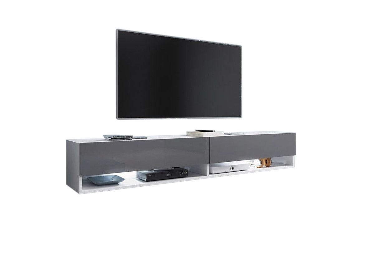 Expedo TV stolík MENDES A 180, 180x30x32, biela/sivá lesk, s LED osvetlením
