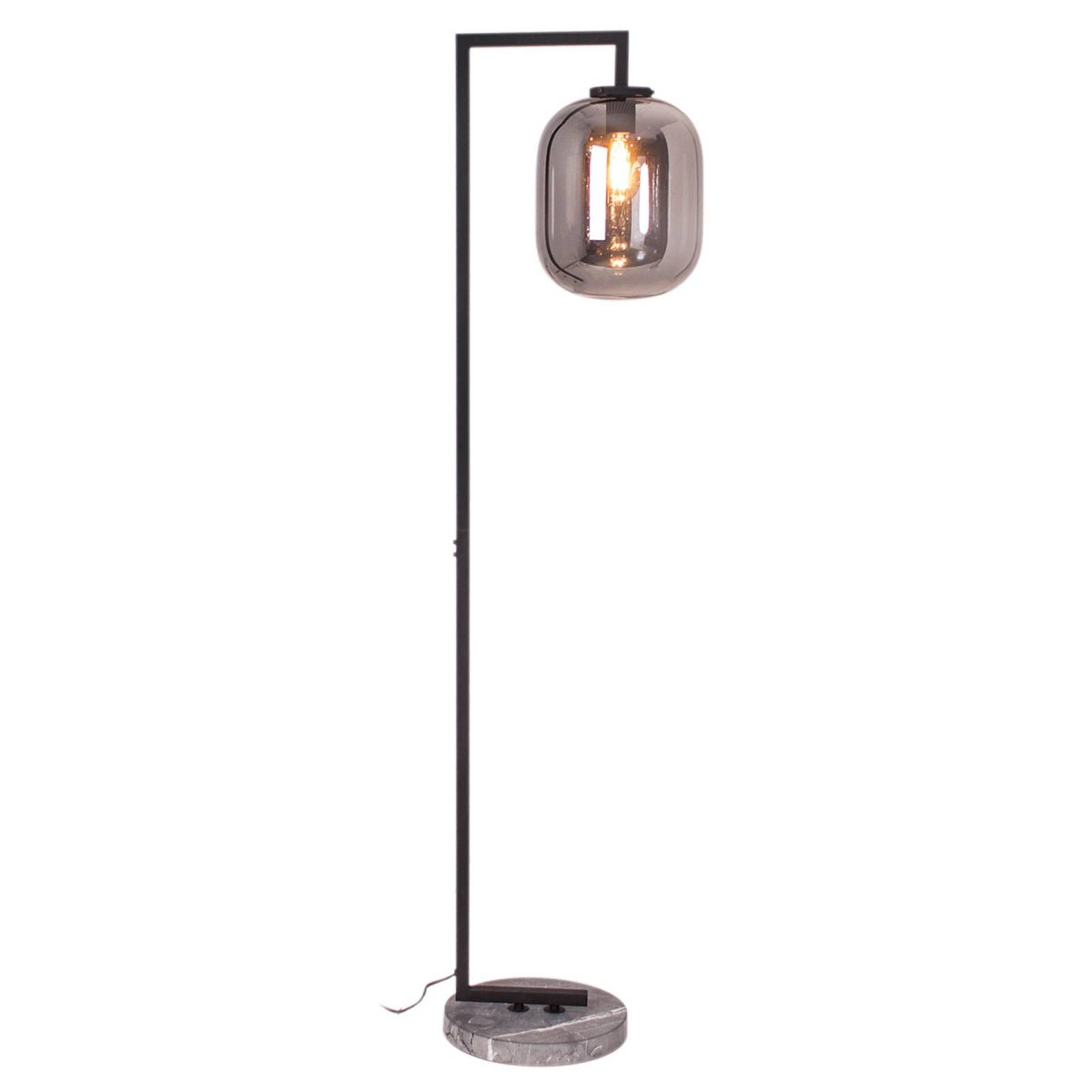 By Rydéns Leola sklenená stojaca lampa dymová sivá, Obývacia izba / jedáleň, kov, mramor, sklo, E27, 40W, L: 28 cm, K: 150cm