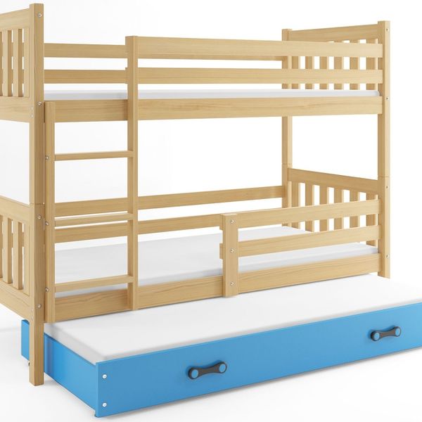 Poschodová posteľ s prístelkou CARINO 3 - 190x80cm - Borovica - Modrá