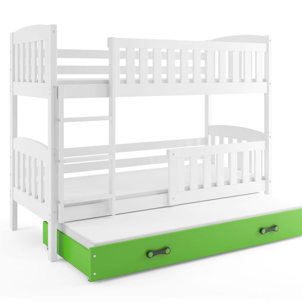 Poschodová posteľ s prístelkou KUBO 3 - 190x80cm Biela - Zelená