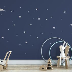 Samolepky na stenu strieborný mesiac s hviezdami 39 ks