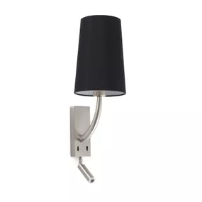 FARO BARCELONA Nástenné svetlo Rem, LED lampa na čítanie, čierna, oceľ, textil, E27, L: 7 cm, K: 37cm