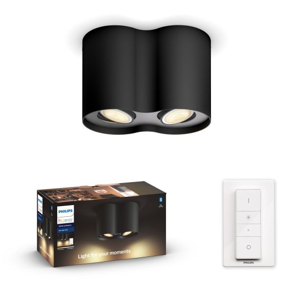 Philips Hue White Ambiance 8719514338425 Pillar stropné bodové svietidlo 2xGU10 +SWITCH 2x5,5W/2x250lm 2200-6500K čierna bluetooth