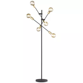 Trio Lighting Stojaca lampa Cross moderný čierno-zlatý dizajn, Obývacia izba / jedáleň, Kov, E27, 28W, K: 150cm