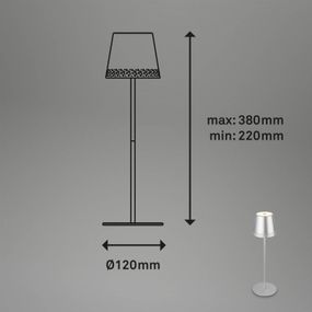 Briloner Stolová LED lampa Kiki batéria 3 000K, chróm matná, Obývacia izba / jedáleň, kov, 2.6W, K: 38.5cm