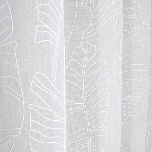 Biela záclona s prírodným motívom na riasiacu pásku 140 x 250 cm