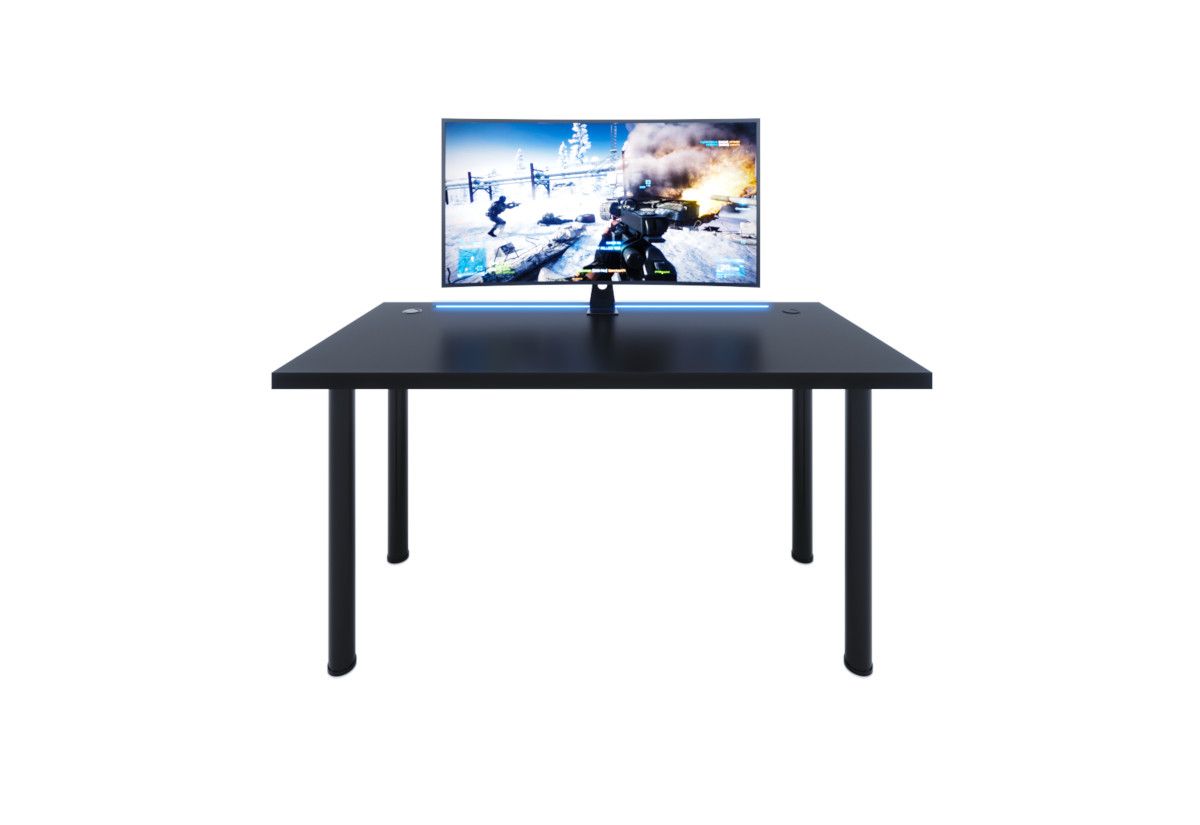 Expedo Počítačový herný stôl CODE X2 s LED, 135x73-76x65, čierna/čierne nohy + USB HUB