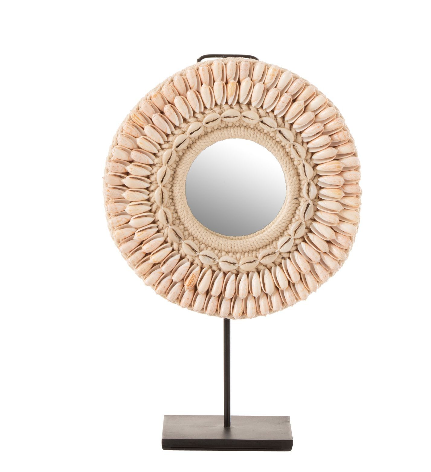 Stolný okrúhle zrkadlo v ráme z mušličiek - Ø 25 * 12 * 41 cm