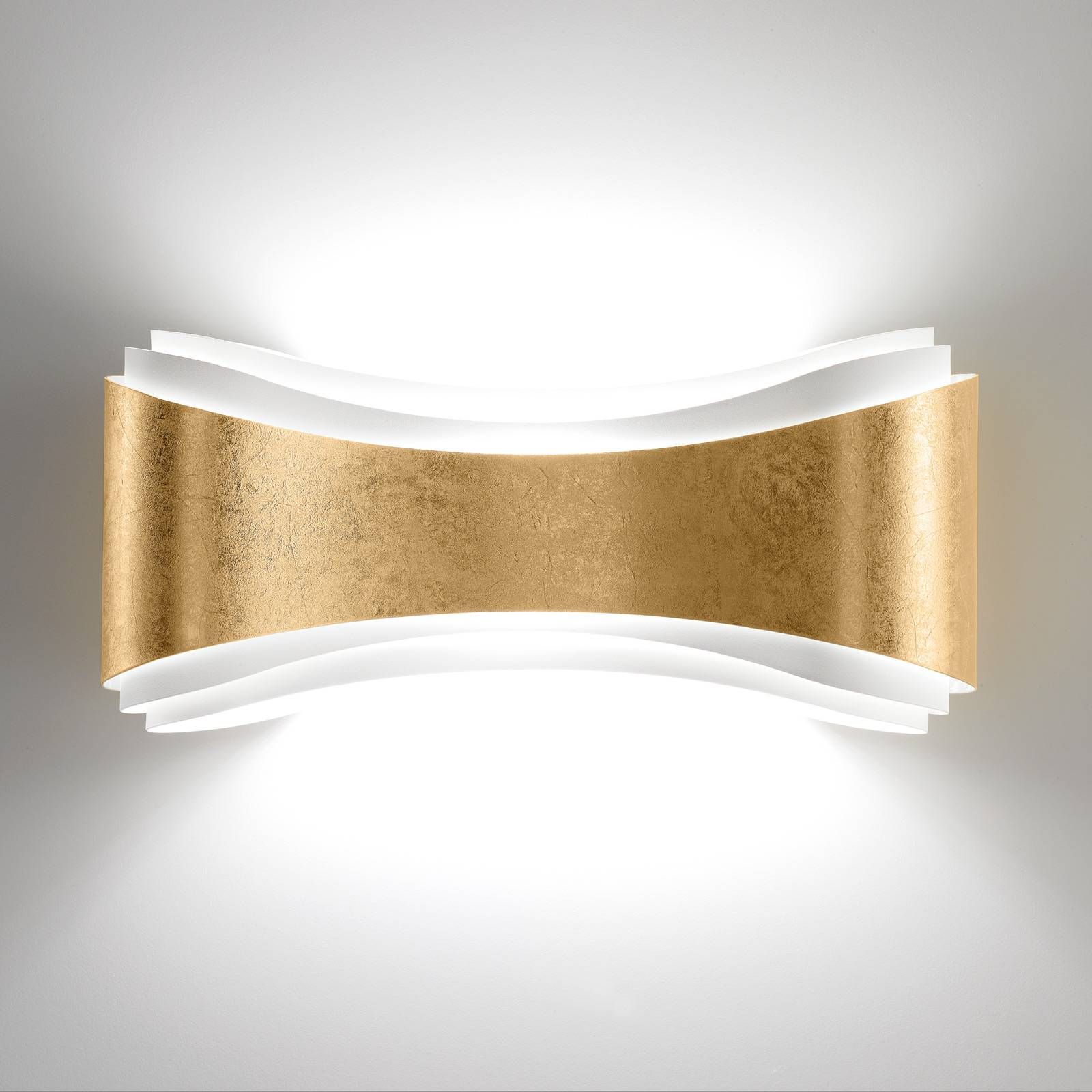 Selène Nástenné LED Ionica z ocele dekór lístkové zlato, Obývacia izba / jedáleň, oceľ, lístkové zlato, 11W, L: 30 cm, K: 16cm
