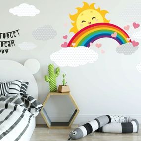 DomTextilu Veselá farebná detská nálepka na stene s pozitívnym motívom slniečka a dúhy 80 x 160 cm 46594-217496  