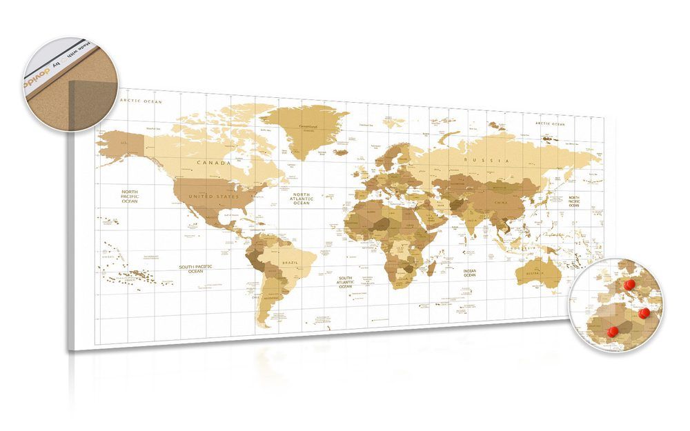 Obraz na korku béžová mapa sveta na svetlom pozadí - 120x60