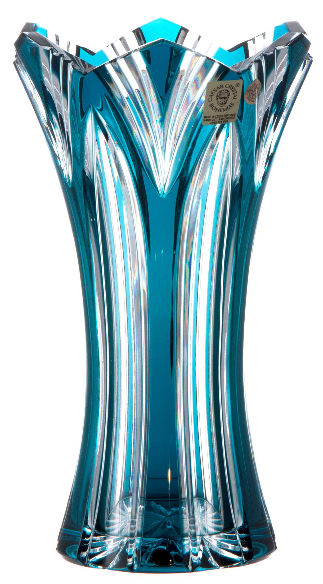 Krištáľová váza Lotos, farba azúrová, výška 205 mm