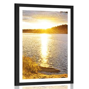 Plagát s paspartou západ slnka nad jazerom - 60x90 black