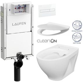 LAUFEN Podomít. systém LIS TW1 SET s bielym tlačidlom + WC CERSANIT CLEANON MODUO + SEDADLO H8946630000001BI MO1