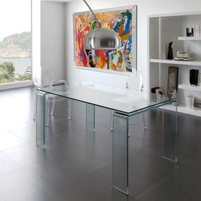 Estila Dizajnový sklenený jedálenský stôl Cristallere v obdĺžnikovom tvare so sklenenými nožičkami 160cm