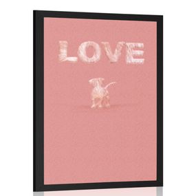 Plagát psík s nápisom Love v ružovom prevedení - 30x45 black