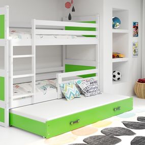 Poschodová posteľ s prístelkou RICO 3 - 200x90cm - Biely - Zelený