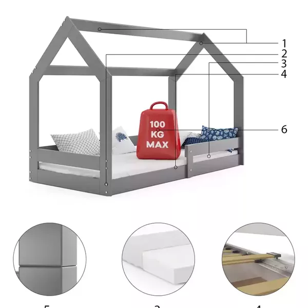 Domčeková posteľ DOMČEK (bez zásuvky) 160x80cm - Grafitová