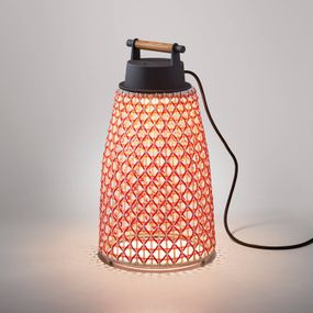 Bover Nans M/49 stolová LED lampa exteriér červená, ušľachtilá oceľ, hliník, syntetické vlákno, teakové drevo, polykarbonát, 6.3W, K: 48.4cm