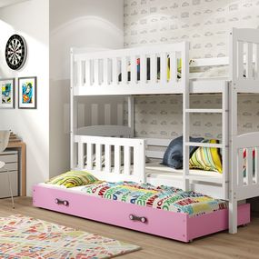 Poschodová posteľ s prístelkou KUBO 3 - 200x90cm Biela - Ružová