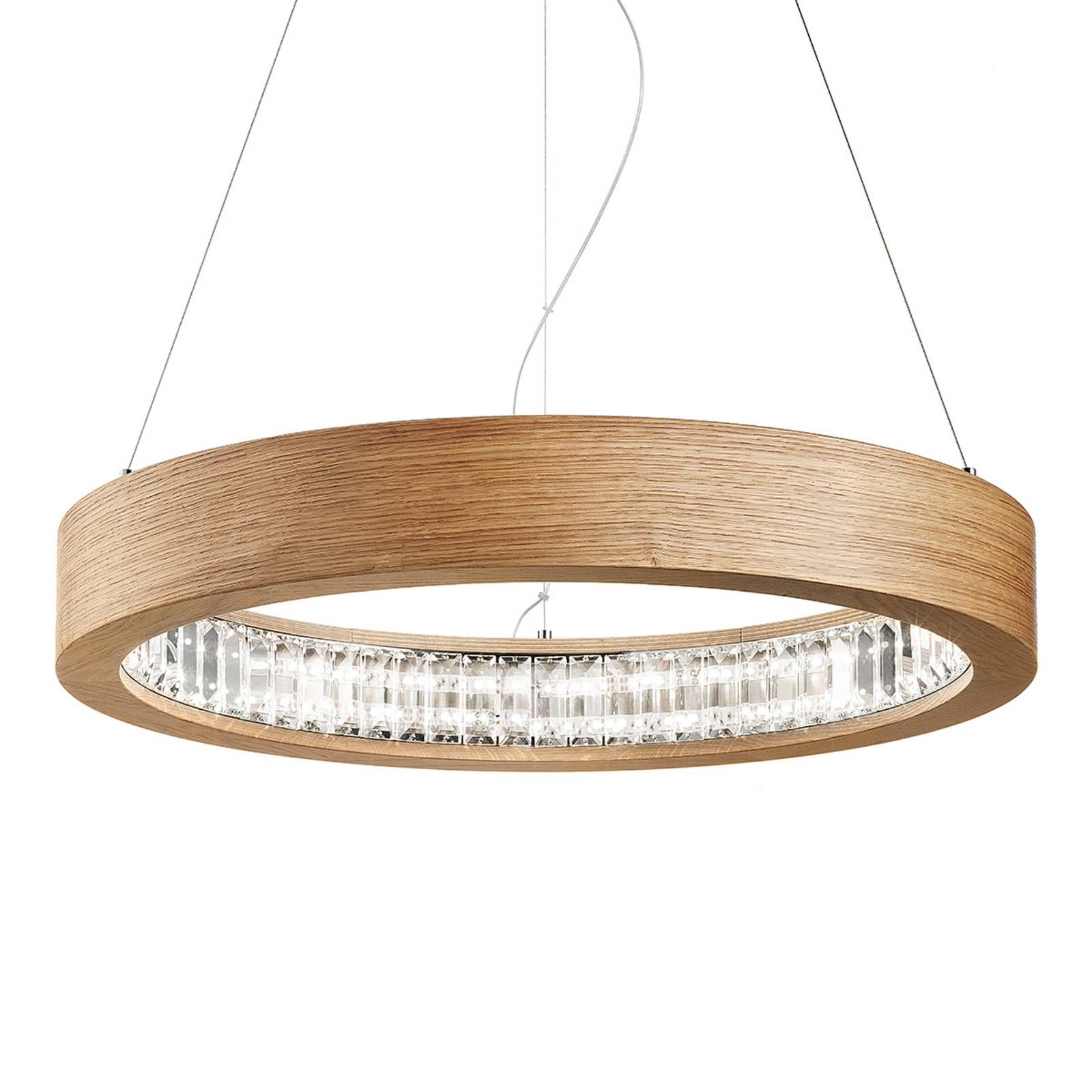 Masiero Okrúhle závesné LED svietidlo Libe Round, 60 cm, Obývacia izba / jedáleň, dubové drevo, krištále Asfour, kov, 66.3W, K: 8.5cm