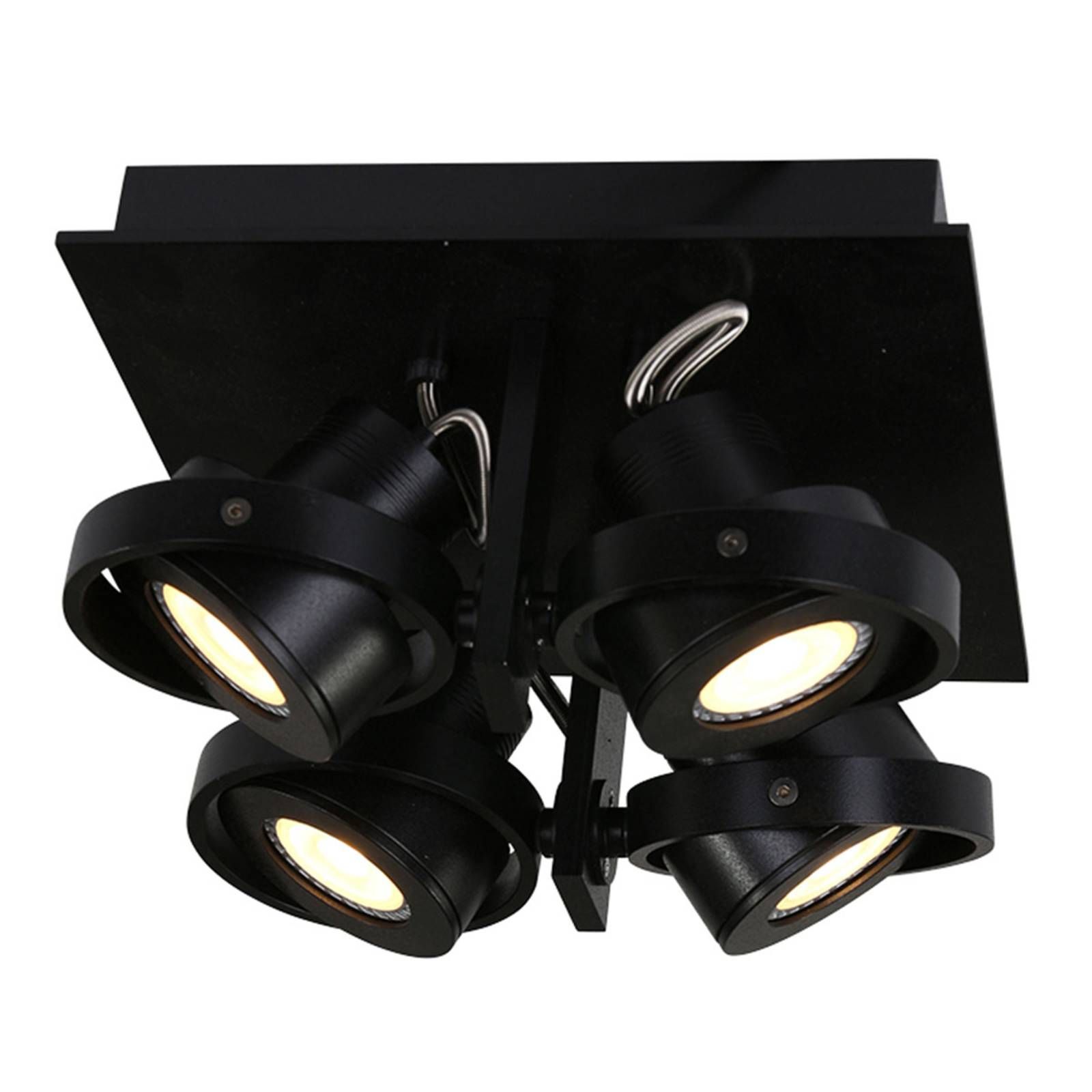 Steinhauer Stropné LED svietidlo Westpoint 4-pl. čierne, Obývacia izba / jedáleň, kov, GU10, 7W, P: 24 cm, L: 24 cm, K: 15cm