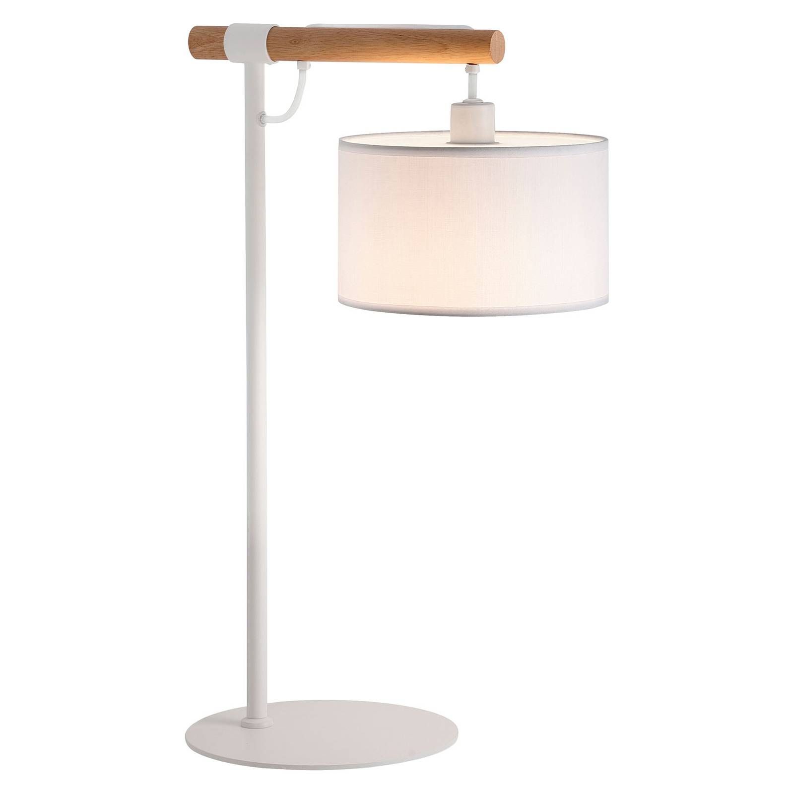 Viokef Stolná lampa Romeo s textilným tienidlom, biela, Obývacia izba / jedáleň, látka, plast, drevo, oceľ, E14, 40W, K: 55cm