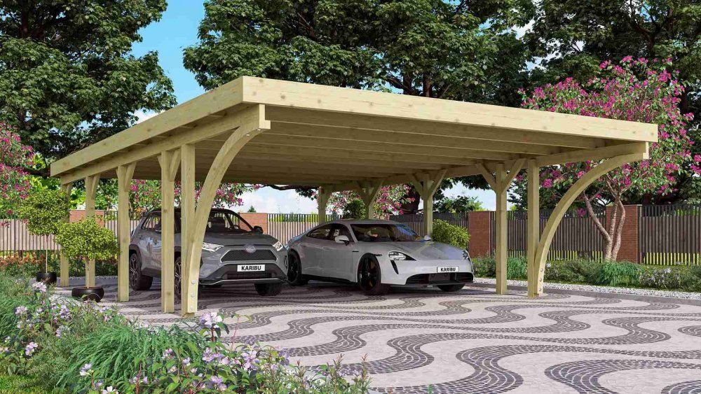 Drevený prístrešok / carport CLASSIC 3C s plechmi Lanitplast