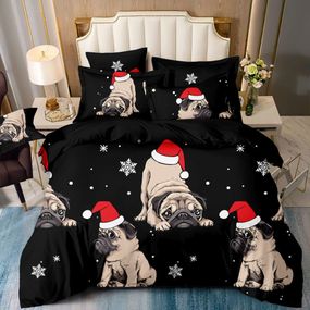 DomTextilu Roztomilé čierne vianočné posteľné obliečky so santa mopslíkom 3 časti: 1ks 160 cmx200 + 2ks 70 cmx80 Čierna 180x220 cm 47811-219884
