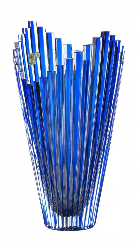 Krištáľová váza Mikado, farba modrá, výška 310 mm