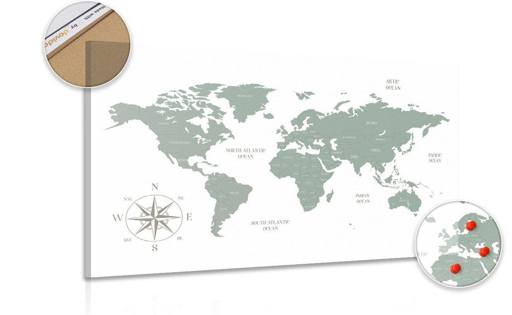 Obraz na korku decentná mapa v zelenom prevedení