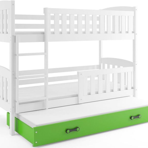 Poschodová posteľ s prístelkou KUBO 3 - 200x90cm Biela - Zelená