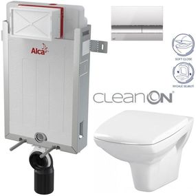 ALCADRAIN Renovmodul - predstenový inštalačný systém s chrómovým tlačidlom M1721 + WC CERSANIT CLEANON CARINA + SEDADLO AM115/1000 M1721 CA2